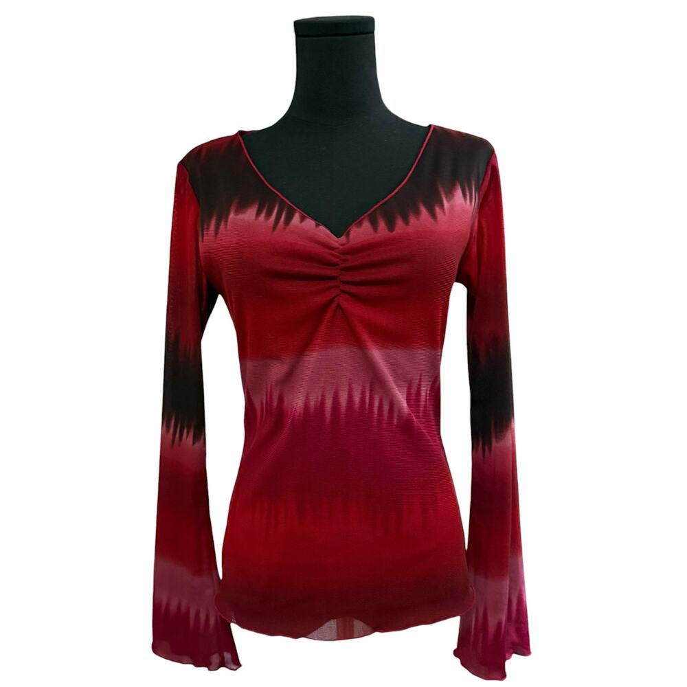 Wrapper Mesh Top Double Layer Color Gradient Lettuce Edge Y2K Red Pink Small